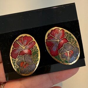 Floral Cloisonne Enamel Pierced Earrings